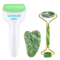 Facial Roller Set of 3, Ice Roller, Two-Sided Jade Roller and Gua Sha Massage Tool, Rolling Tool for Facial Beauty and Body Massage, Helps Reduce Puffy,Skin Care Gifts (Green)