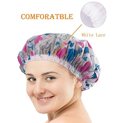 12 Pieces Reusable Waterproof Shower Caps,Durable Elastic Bathing Hair Cap,Beauty Salon Spa Shower Caps Lace Elastic Band Hair Bath Caps Shower Caps