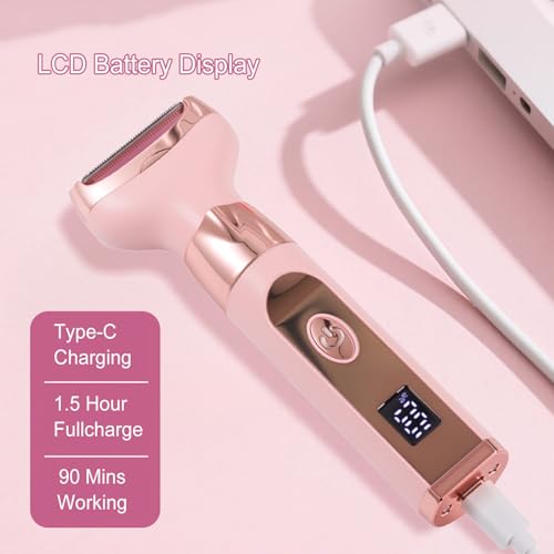 4-in-1 Electric Razor for Women, Bikini Trimmer for Women, Rechargeable Women's Electric Shaver with Replaceable Facial Eyebrow Nose Hair Trimmer for Full Body Hair Trimmer