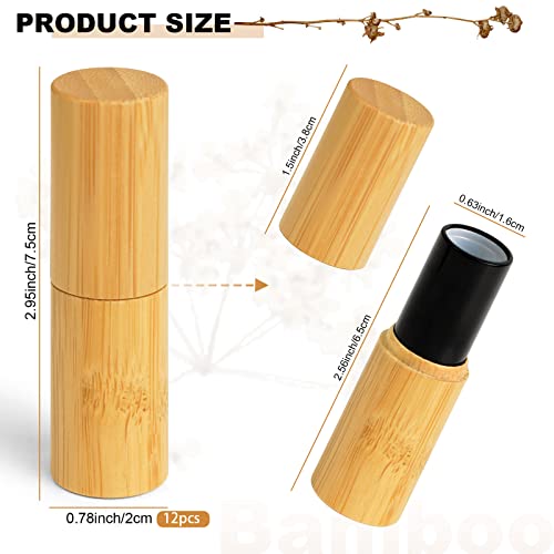 12Pcs Bamboo Empty Lipstick Tubes, Refillable 5.5g DIY Lip Balm Tube Containers with Rotable Plastic Inner, Cosmetic Lipstick Lip Gloss Case Holder For Women Girls Makeup (Black)