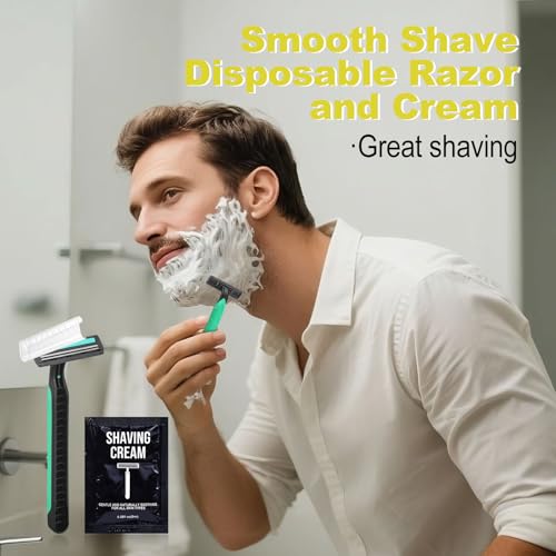 Disposable Razors in Bulk Razors and Shaving Cream Bulk,Shave Kit in Bulk Twin Blade Razors with Protective Cap for Hotel, Airbnb, Homeless, Shelter, Camping and Travel (60)