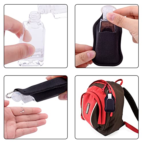 Duufin 60 Pieces Hand Sanitizer Holder Empty Travel Size Bottles Set Including 30 Pieces Clear Refillable Bottles and 30 Pieces Black Hand Sanitizer Holders for Keychain Backpack and Purse