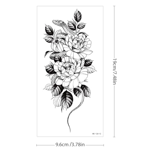 12 Sheets Temporary Tattoo for Men Women Adults, Black 3D Half Sleeve Temporary Tattoos, Halloween Large Fake Tattoos Flower Scary Lion Wolf Butterfly Skull Skeleton Tattoos Stickers Q1015