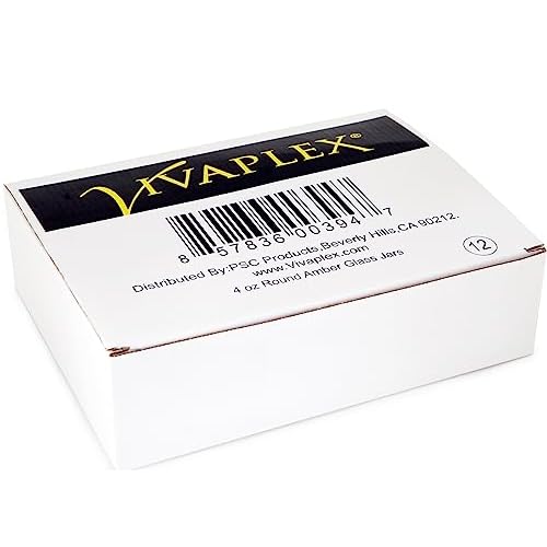 Vivaplex, 12, Amber, 4 oz, Round Glass Jars, with Inner Liners and black Lids (Pack of 2)