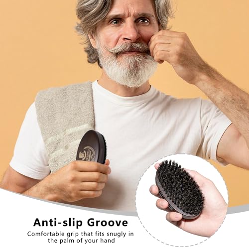 Boar Bristle Beard Brush for Men, Natural Wood Travel Pocket Hair Brush, Grooming Comb for Beards and Mustache (Hat)