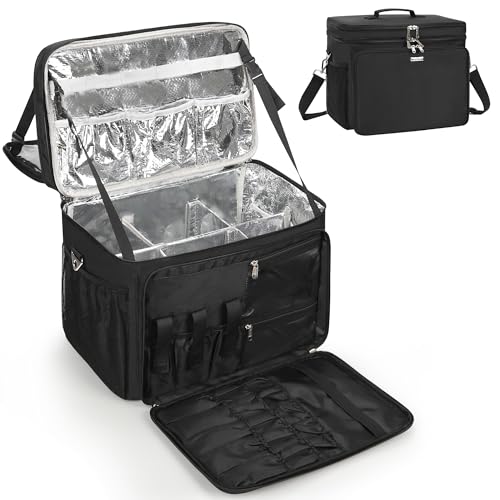 Hairstylist Travel Bag, Large Capacity Hairdressing Bag with Detachable Dividers, Professional Cosmetology Bag for Hairstylists with Dual-Layer Design, Hair Tools Organizer for Travel - Black