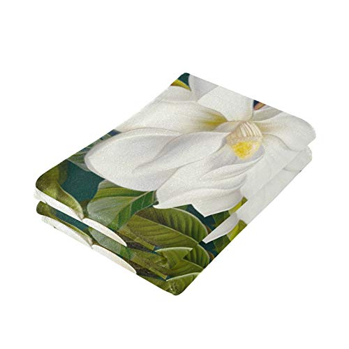 susiyo Hand Towel for Bathroom Set of 2 Face Towel for Hotel Gym Guest Spa Yoga Home Decorative, 28x14inch (White Magnolia Flowers)