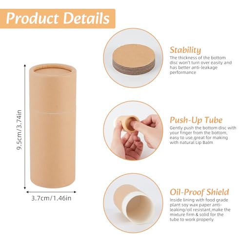 NICENEEDED 5 Pcs 2.1 oz Paperboard Cardboard Deodorant Containers, Empty Kraft Paperboard Tubes Push-Up Style Tubes, Lip Balm Containers Compostable Round Body Lotion Sticks Tube