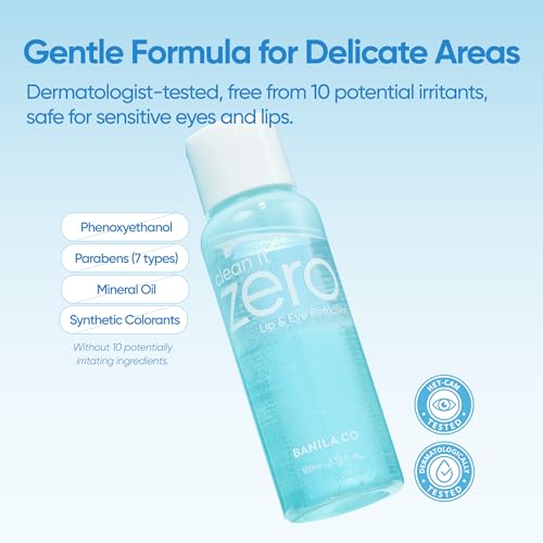 BANILA CO Clean it Zero Lip & Eye Remover | Gentle Bi-Phase Makeup Remover for Waterproof Eye & Lip Makeup | Vegan, Non-Irritating Formula with Coconut & Jojoba Oils (100ml / 3.38 fl.oz)