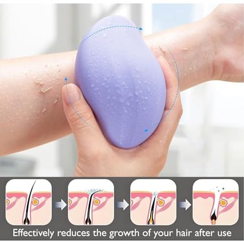 2PCS Crystal Hair Eraser for Women Reusable Hair Remover Stone, Painless Crystal Hair Remover for Women and Men, Magic Painless Exfoliation Hair Removal Tool-Pink Purple