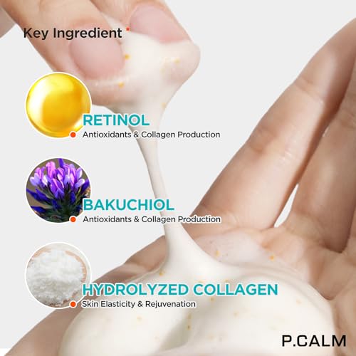 P.CALM Retinolagen Ampoule Shot Foam Cleanser ? Retinol, Vegan Hydrolyzed Collagen & PHA for Pore Cleansing & Gentle Exfoliation, Korean Glass Skin (120ml / 4.05 fl.oz)