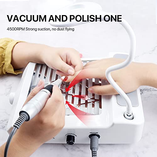 Nail Dust Collector- 4 in 1 Nail Dust Collector for Acrylic Nails-Electric Nail Drill 35000 RPM -80W Dust Collector for Nails - LED Table Light -GLHDDL-for Nail Salon and Everyday Home Use