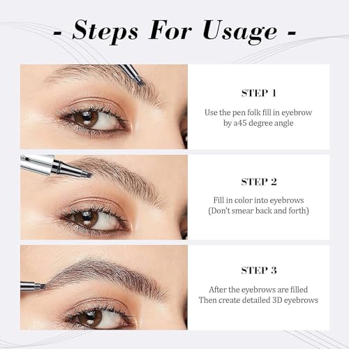 Eye Brow Pencils for Women - Waterproof Microblading Eyebrow Pencil, Four Tip Eye Brow Makeup Pen to Effortlessly Create Hair Like Natural Brows (Black)