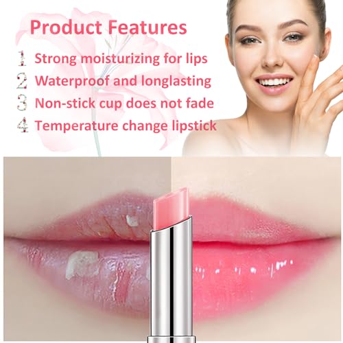 3 Pack Crystal Flower Jelly Lipstick,Magic Color Changing Lipstick,PH Clear Temperature Color Changing Lip Gloss,Lip Balm,Long Lasting Nourishing Moisturizing Lip Stick Set J
