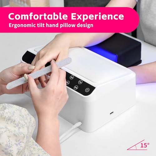 Missshine UV Nail lamp 72w 66 Dual Source Beads, Large Space uv Light for Gel Nails with Tilting Hand Pillow and Smart Touch Screen, Mirror Removable Base Nail lamp with 4 timers and Built-in USB