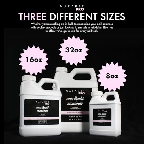 MakarttPro Low Odor, MMA Free Monomer, Made in USA, Non-Yellowing Professional Grade Formula, Beginner Nail Tech Friendly - Essential Acrylic Nail Supply for Nail Technicians (32 fl oz)