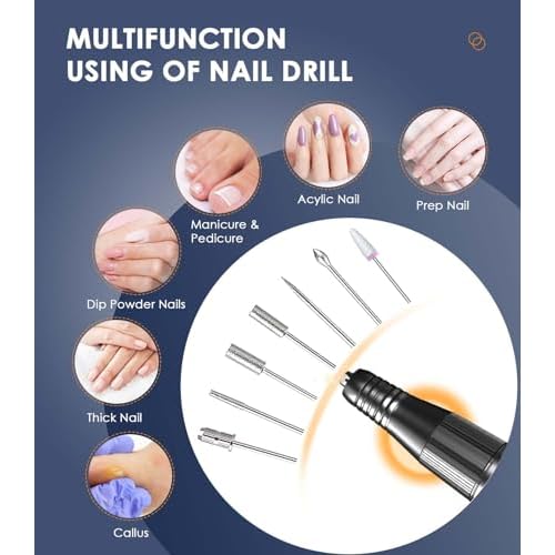 Portable Nail Drill Electric File: 40000RPM Professional Nail E-File for Acrylic Nails Remove Nail Gel Polish Manicure, Rechargeable Cordless Nail Drill Machine with Bits & Base for Salon Home, Black