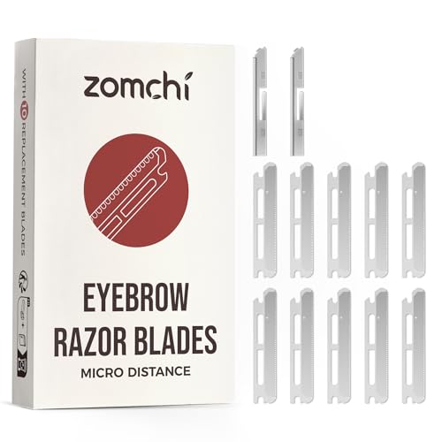 ZOMCHI Reusable Metal Dermaplane Tool Refills, Set of 10 Replacement Blades (Micro Distance), Dermaplaning Razor Refills, Plastic Free Eyebrow Razor Blades