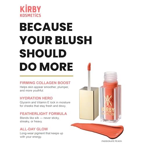 Liquid Blush - TikTok-Viral Natural Flush Cheek Color with Collagen & Glycerin for Radiant Dewy Glow - Vegan High-Pigment Makeup for Konfident, Beautiful Skin - Passionate Peach