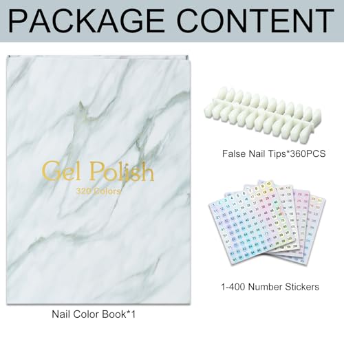 320 Nail Colors Book,Professional Nail Polish Chart Book with 360 Practice Tips & 1-400 Number Labels, Pre-Numbered Slots,Perfect for Salons and Home Use(Marble)