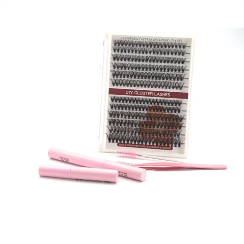 DIY Individual Eyelash Extensions Kit - Includes 10 Rows of Lashes, Pink Portable Storage Case for Home or Salon Use