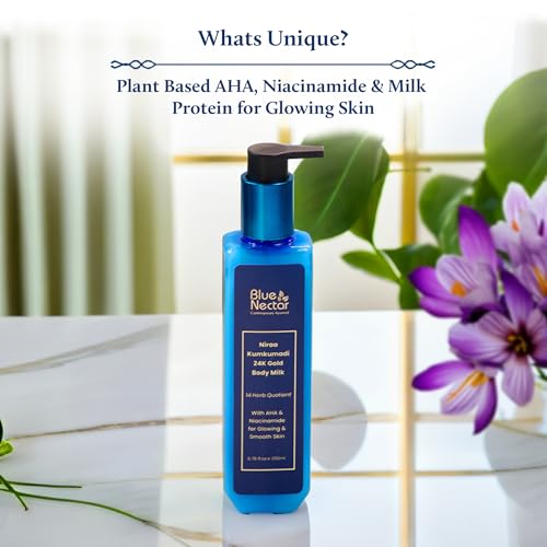 Blue Nectar Gold Body Milk for Women & Men | Body Lotion with Plant Based AHA & Niacinamide | Moisturizer for Body | All Skin Types (14 Herbs, 6.76 Fl Oz)