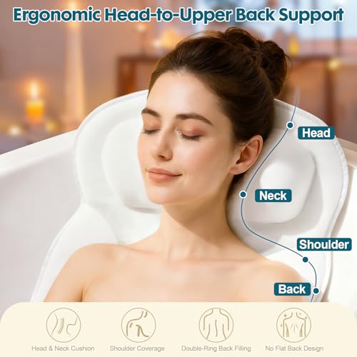 Bath Pillows for Tub, Upgraded 2025 Bathtub Pillow for Head, Neck & Back, Extra Thick Double-Ring Support, Quick-Dry Fabric, Non-Slip Spa Cushion, Ideal Gift
