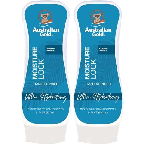 Australian Gold Moisture Lock Tan Extender Moisturizing Lotion, | Nourish Skin and Lock in Color | Enriched with Aloe & Vitamin E, 8 Ounce (Pack of 2)