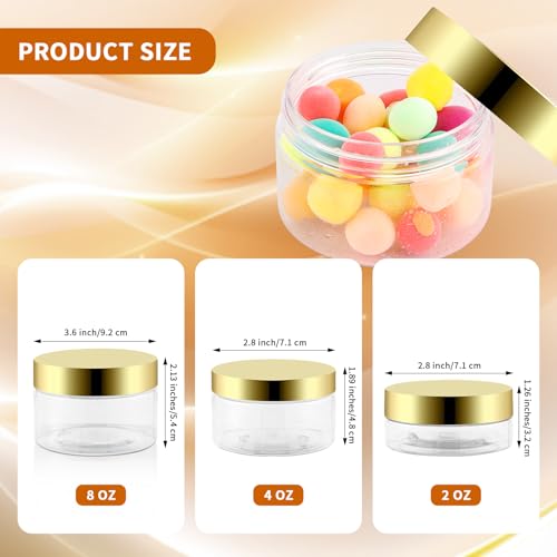 36 Pack 2 Oz Plastic Containers with Gold Lids,Small Clear Empty BPA Free and Refillable Cosmetic Jars Travel Containers for Creams, Lotion, Bath Salts, Sugar Scrub, Slime, Lip Scrub, Makeup
