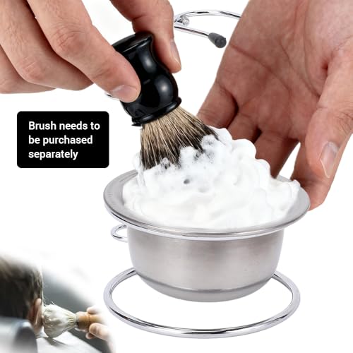 Shaving Set, Metal Shaving Brush Holder, Stainless Steel Shaver Soap Bowl Set for Man, Husband, Father, Valentine's Day