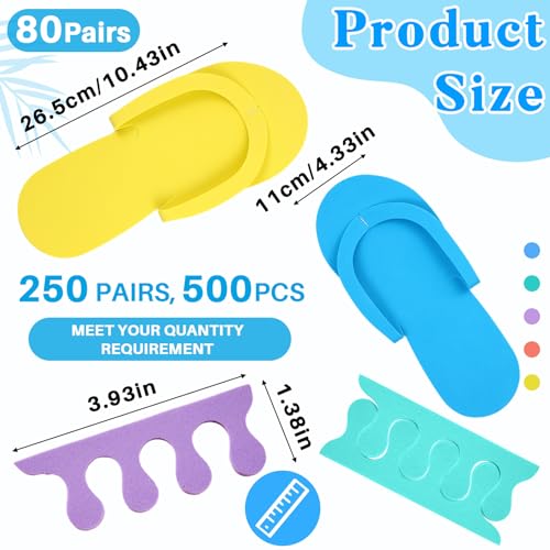 300 Pairs Disposable Pedicure Slippers and Toe Separators Kit Include 80 Disposable Foam Pedicure Flip Flops 220 Pairs Toe Separators for Women Nail Spa