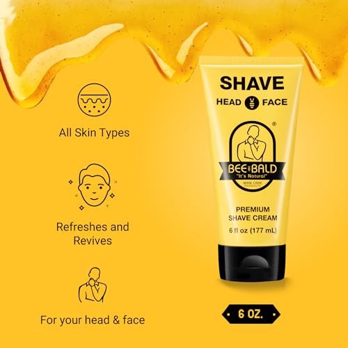 Bee Bald SHAVE Premium Shaving Cream Goes On Light & Slick That's Incredibly Smooth & Quick For Both Face And Head, 6 Fl Oz