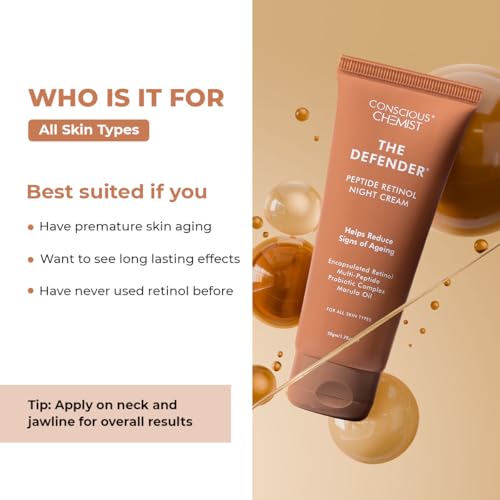 Conscious Chemist Multi Peptide Retinol Face Cream | Anti Aging Night Cream | Lightweight Gel Moisturiser for Neck Lines, Fine Lines and Wrinkles | All Skin Types | Fragrance Free, Cruelty Free | 50ml