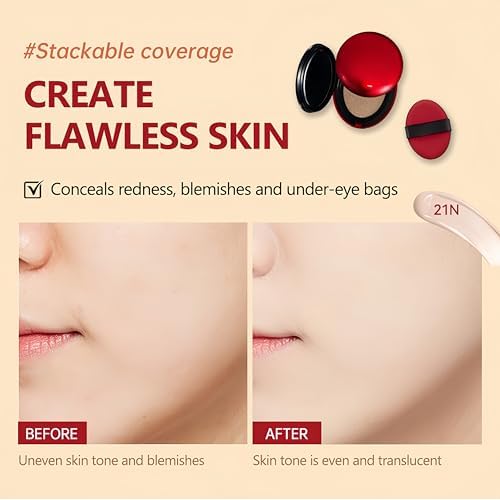 MAEPEOR Cushion Foundation 9 Colors Full Coverage Weightless Satin Glow Foundation Hydrating Long-Lasting Cushion BB Cream (Color 09)