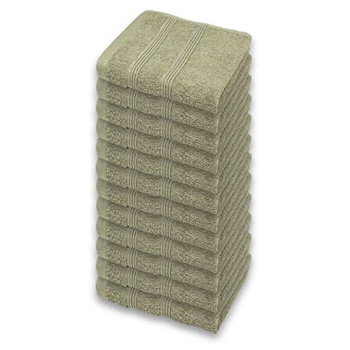 Kaufman - Premium Washcloth Set of 12 (13x13 Inches) 100% Cotton Ring Spun, Highly Absorbent, Durable and Ultra Soft Feel Wash Cloths Essential for Bathroom, Spa, Gym, and Face Towel (12PK)