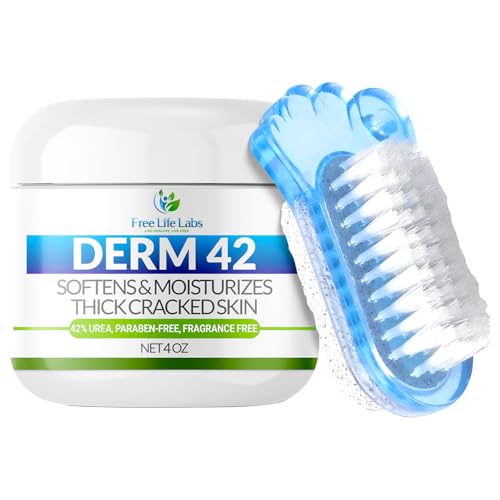 Free Life Labs - Urea Cream for Feet - Maximum Strength 42% Foot Cream for Calluses and Dry Feet - Free Pumice Stone and Brush - Shea and Mango Butters-Paraben Free-Fragrance Free- 4oz.