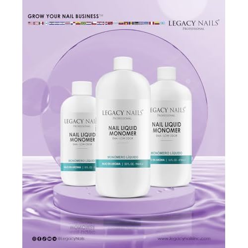 Legacy Nails Professional NAIL LIQUID MONOMER - MMA-Free, Acetone-Free, Low Odor Formula, Compatible with All Acrylic, Perfect for Nail Extensions, Sculpting & Overlays - 946ml / 32 FL.oz.