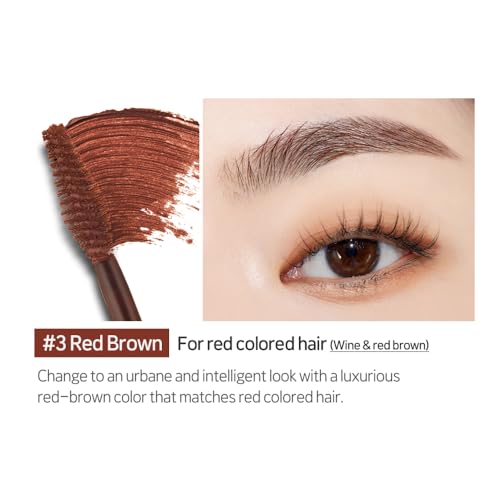 ETUDE Color My Brows, Brow Mascara, 3D Natural Coloring, Beeswax & Carnauba Wax, Moisturizing Brow Care, Eyebrow tint, Soft Gel Texture, Korean Makeup, Beauty, Red Brown (0.152 Fl Oz)