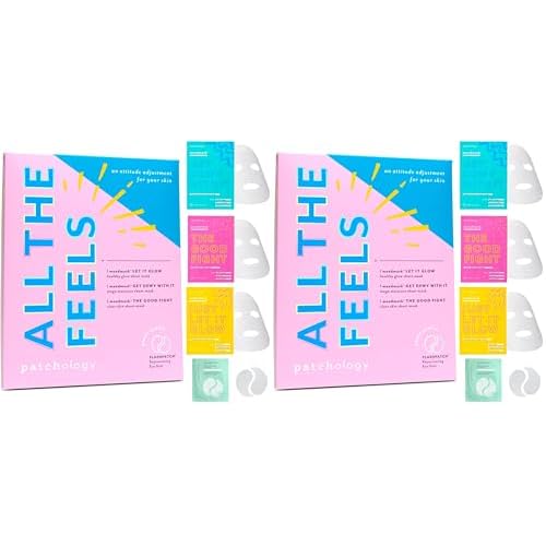 Patchology "All the Feels Sheet Masks - Hydrating Face Masks for dry skin and blotchy redness. Facial Sheet Mask Skincare Treatment to reduce puffiness, redness and wrinkles (3 Piece Set) (Pack of 2)