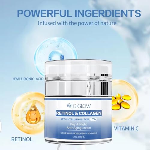 Retinol and Collagen with Hyaluronic Acid 5%, Day and Night Anti-Aging Face and Neck Cream for all type of skin, Nourishing, Moisturizing, Renewing, and firming skin, 50ml.