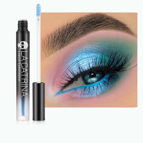 Liquid Metallic Eyeshadow, Pigmented Light Blue Sparkle Eye Shadow Liquid Eyeliner Makeup for Brown Eyes, Long Lasting One-Swipe Coverage Sky Blue Shimmer Eyeshadow for Daily, Party, Quick-Drying #11