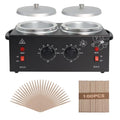 Wax Warmer Double Pot, Professional Electric Heater for Facial, Body, Spa, and Salon, 1.2L Dual Adjustable Temperature with 100 Wooden Craft Sticks, Hair Removal (Black)