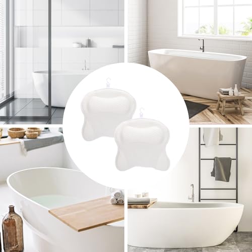 2 Pack Bath Pillow for Tub, Luxury Bathtub Pillow with Head, Neck, Shoulder and Back Support Soft 4D Mesh Bathtub Pillows with 6 Suction Cups - White