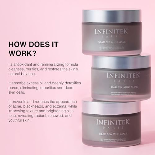 Infinitek Paris | Dead Sea Mud Mask | Galentine¡¯s Gifts & Valentine¡¯s Day Gifts for Women | Face Mask for Acne Treatment, Blackhead Remover, Antioxidant Pore Cleaner | 2.47 oz / 70 g