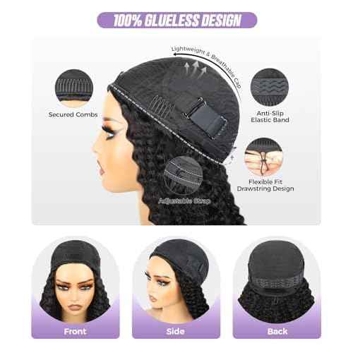 OQ Hair Water Wave Half Wig Human Hair Adjustable Drawstring 180% Density 3 In 1 Beginner Friendly Glueless Wear and Go Half Human Hair Wig for Women 16 Inch