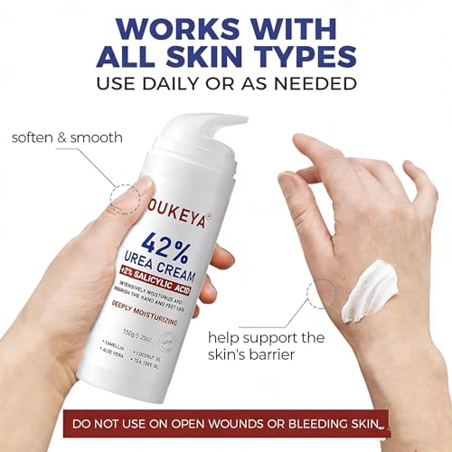 OUKEYA Urea Cream 42% Plus 2% Salicylic Acid ? Intensive Foot & Hand Care for Very Dry, Cracked Skin, 5.29 oz (3 Pack)