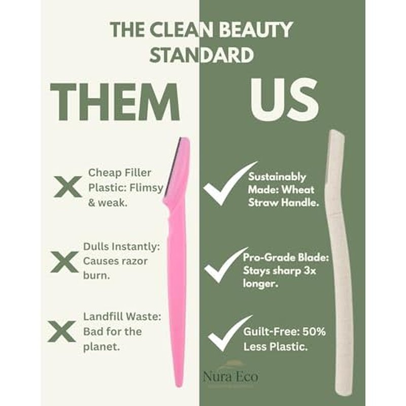 Nura Eco Glass Skin Starter Kit ? Sustainable Wheat Straw Dermaplaning Tool ? Instant Glow & Peach Fuzz Removal ? Includes 3 Precision Razors + Eco Friendly