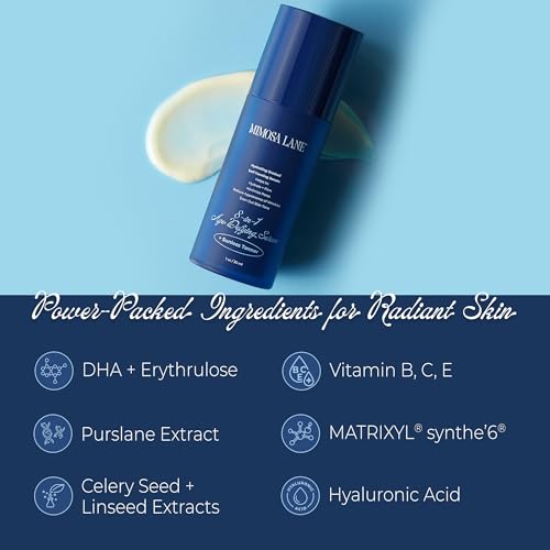 Self Tanner, 8-in-1 Age Defying Face Serum, Hydrating Gradual Tan, Sunless Tanner with Anti-Aging Hyaluronic Acid and Vitamin B, C, E, Fragrance-Free, Vegan, Dark, 1 oz