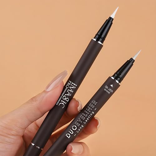 Double Head Eyeliner Pen, Waterproof Liquid Eyeliner, Long-Lasting, High-Pigmented Liner, Vegan & Cruelty-Free, White & Silver