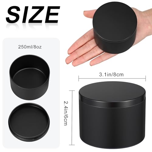 Therwen 48 Pack 8oz Candle Tins with Lids Black Aluminum Containers for Candle Making Supplies Empty Bulk Aluminum Tin Refillable Cosmetic DIY Gift Storage(Elegant)